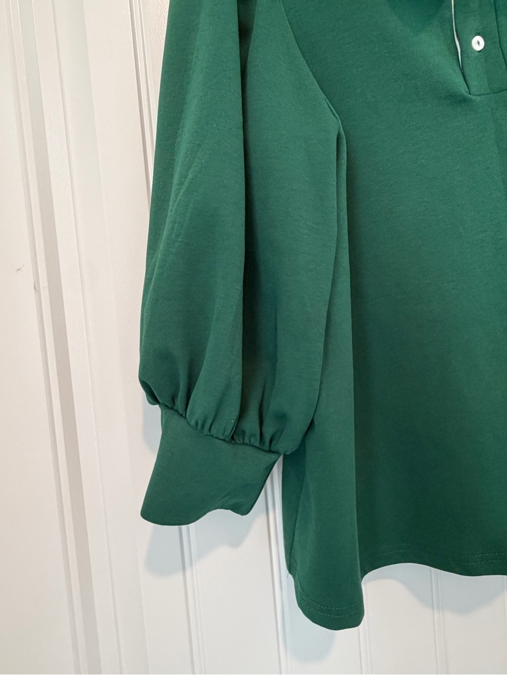 entro Green Puff-Sleeve Blouse with Striped Ruffled Collar - Picture 3 of 5